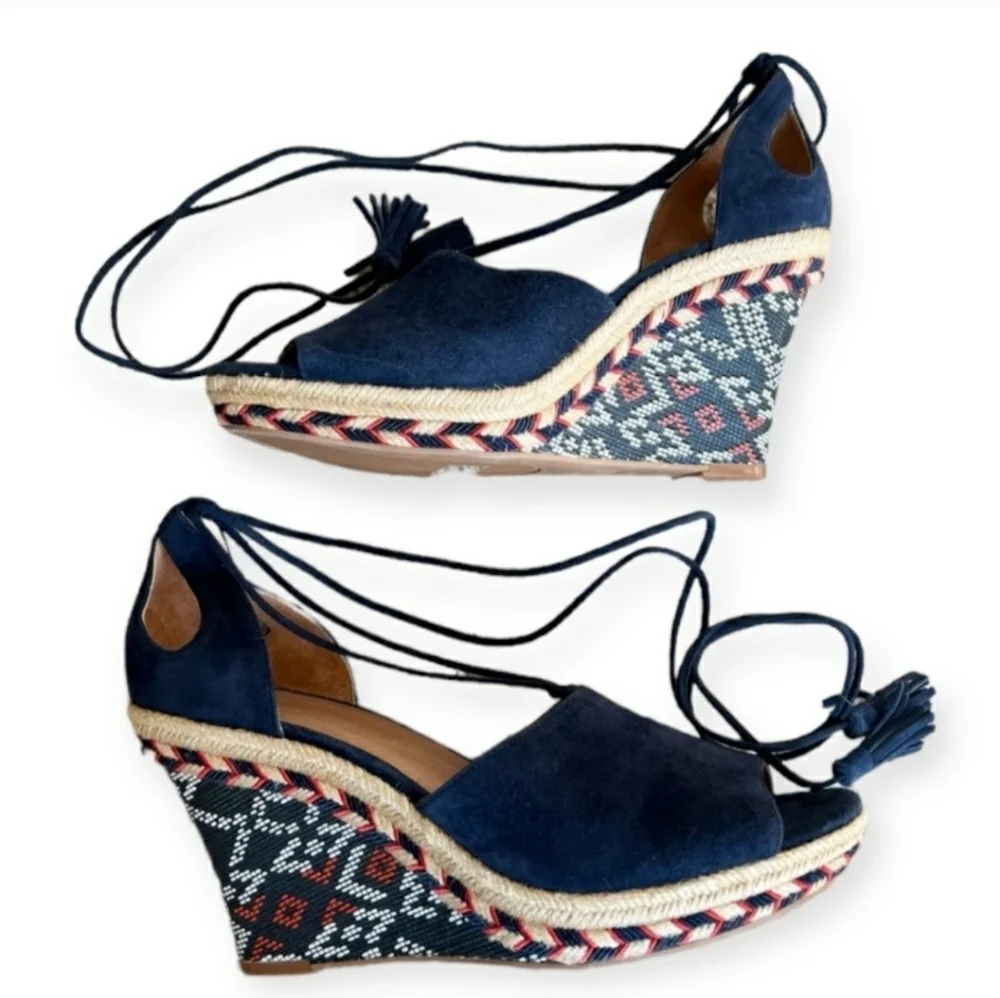 CAbi Isla Suede Espadrilles Wedges Sz9.5